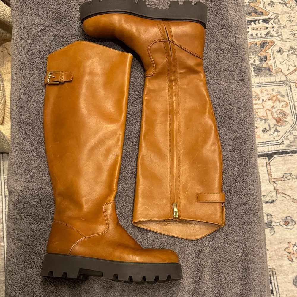 Franco Sarto Cognac Leather Over-the-Knee Lug Sole Boots